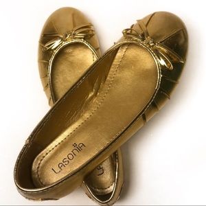 Gold Metallic String Bow Ballet Flats Size 8 NWOT